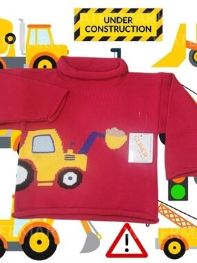 Claver Boy's Bright Red Knit Sweater with Yellow Excavator Graphic